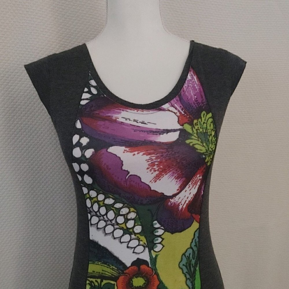 Desigual A-Line Shift Dress Gray with Multi-Color Floral Print Design Size XS - Picture 5 of 8